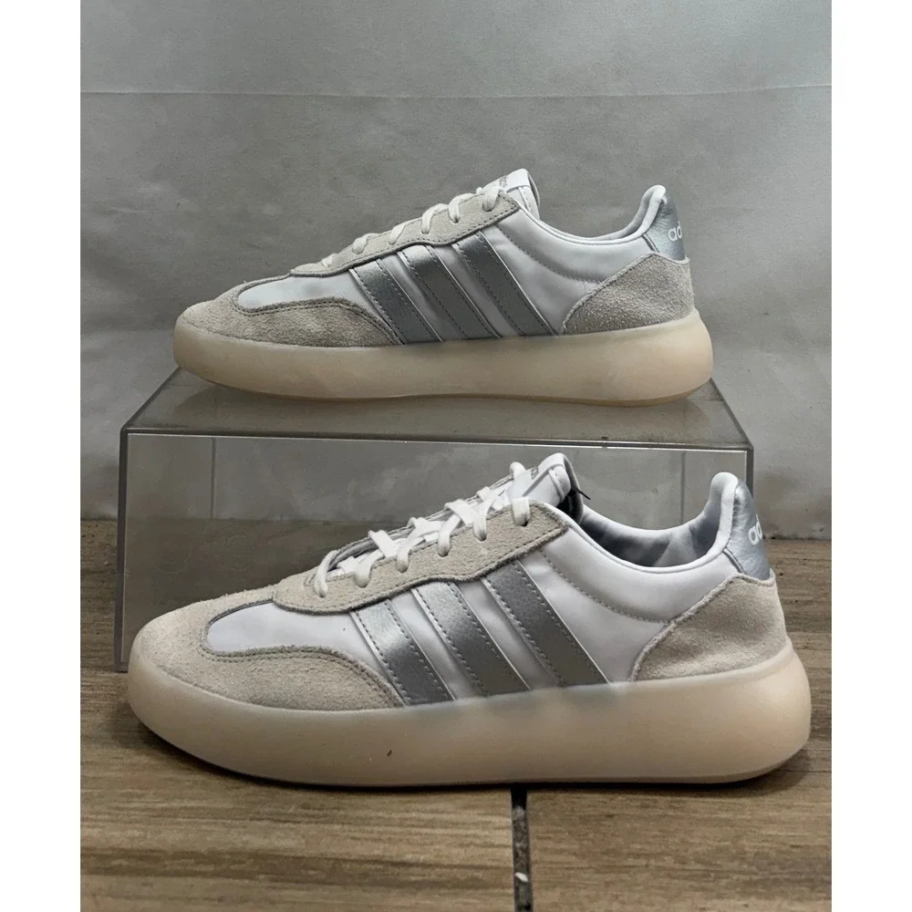 Adidas Women's White Silver Stripes Low Top Sneakers Shoes Size 8.5